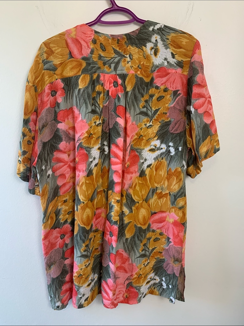 Vintage Rare Mango Bright Floral Top or Dress in Mustard w Coral & Green - Picture 8 of 17
